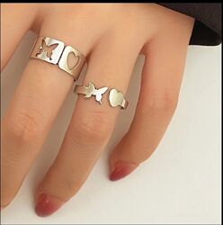 Парные кольца с бабочкой и сердечком, украшение, серебро, набор колец