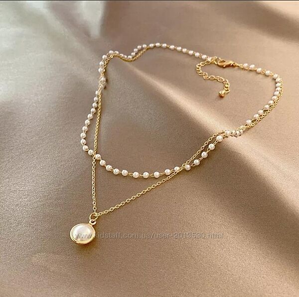 Двойная подвеска с жемчугом, украшение, колье, подарок, золото, ожерелье 