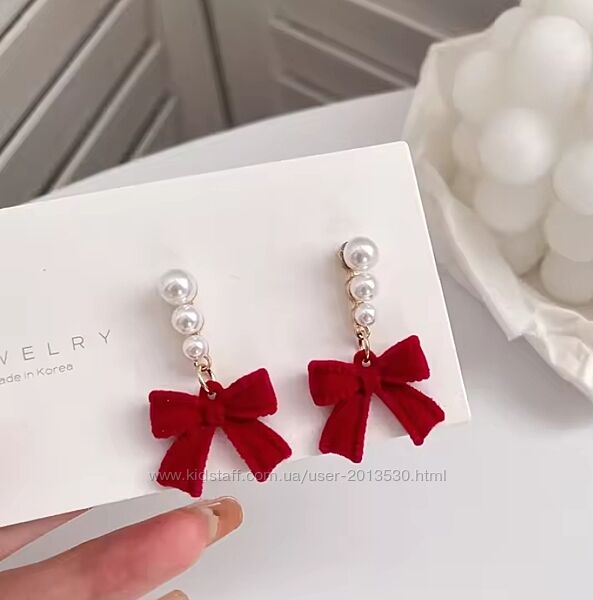 Сережки з велюровими бантиками, сережки з пухнастими чорними бантиками