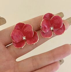 Сережки з рожевими квітами, сережки з квіточками, сережки квіти, срібло
