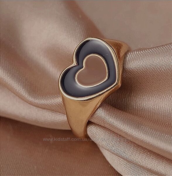 Стильное кольцо-печатка с сердечком, колечко, кольцо, печатка, золото