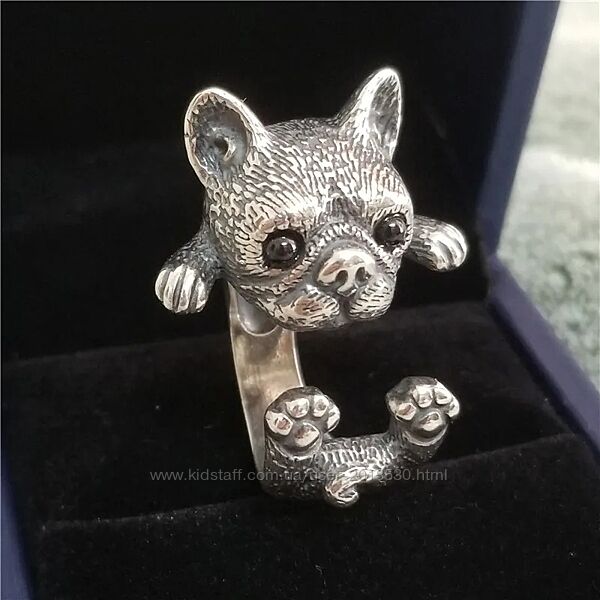 Стильное кольцо с собачкой с чернением, кольцо собачка, колечко, подарок