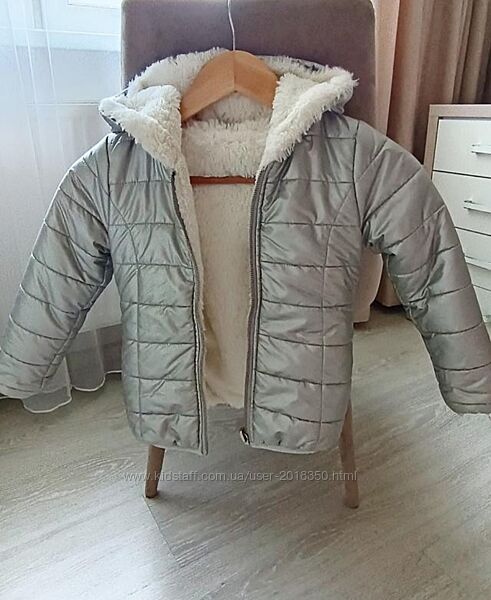 Куртка курточка 2в1 шуба шубка капюшон сіра срібна блискуча дівчинка