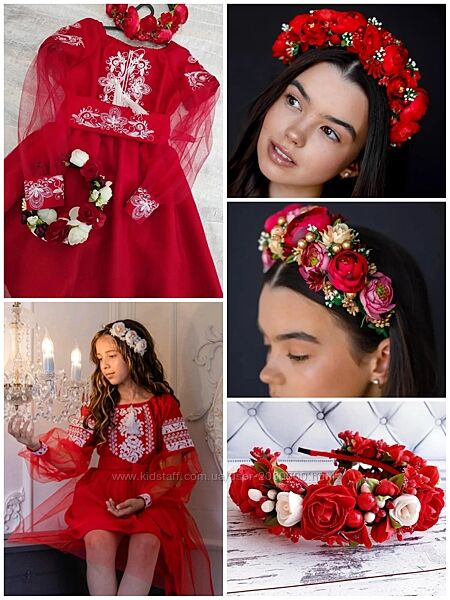 Вишита сукня червона є віночки під сукню 