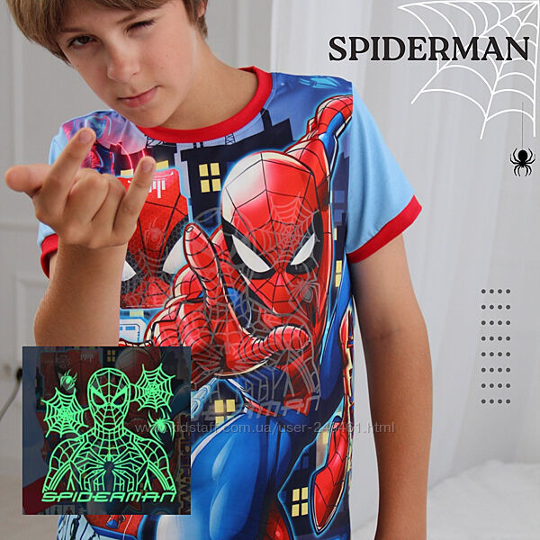 Пижама хлопок мальчика светится в темноте Человек паук spiderman 3-13 лет