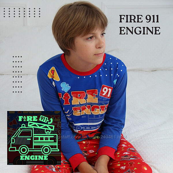 Пижама хлопок мальчика светится в темноте Пожарная команда FIRE 3-13 лет