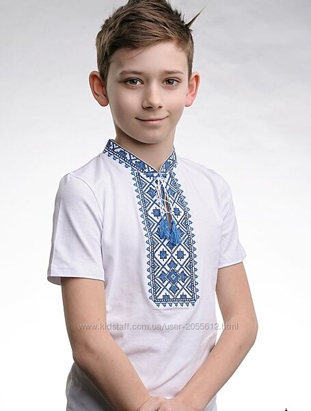 Вишиванка хлопяча Зоряне сяйво синя на білому   