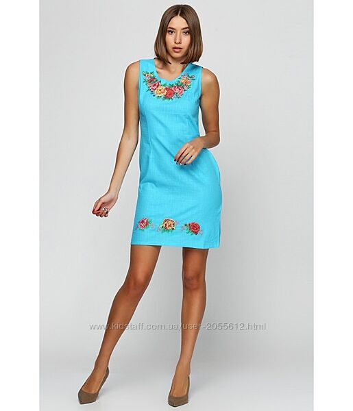 Льняна вишита сукня голуба сарафан