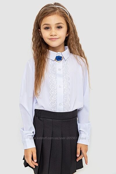Блуза для дівчинки з білим мереживом святкова, блуза в школу