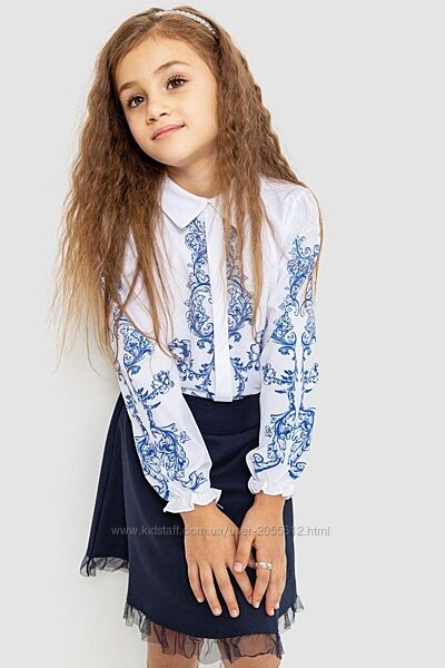 Блузка ошатна для дівчаток, колір біло-синій  