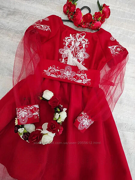 Червона сукня для дівчинки з вишивкою святкова