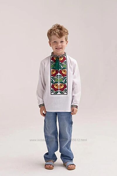 Вишиванка хлопяча з  стилізованими квітами  