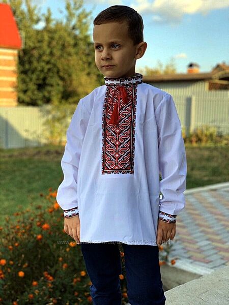 Вишиванка червоно-чорним по білому хлопчача  