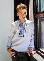 Вишиванка хлопчача синьо-блакитним по білому