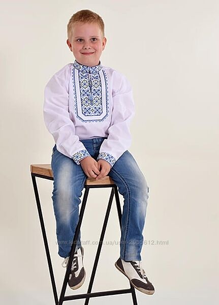 Вишиванка хлопчача жовто-блакитним по білому