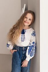 Вишиванка з синьою жар-птицею для дівчинки  