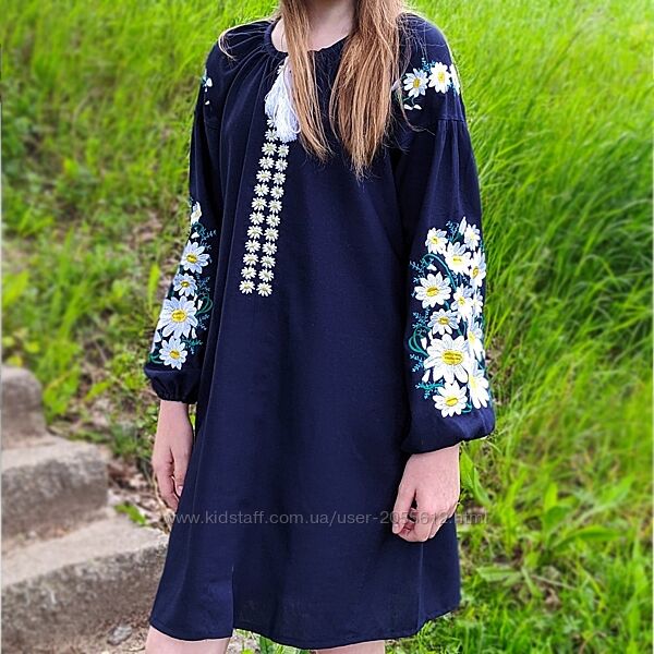 Синя вишита сукня для дівчинки