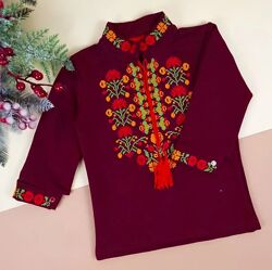 Бордова вишиванка для хлопчика двунитка Богдан