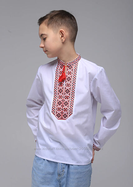 Вишиванка для хлопчика з червоно-чорною вишивкою