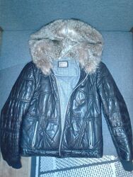 Кожаный пуховик зимний Италия курточка кожаная с мехом натуральная кожа