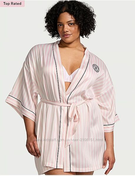Satin Short Piped Robe,  р. M/L, Victoria´s secret рожева смужка