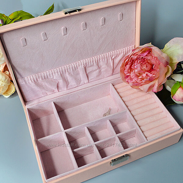 Большая минималистичная шкатулка для украшений розовая/белая