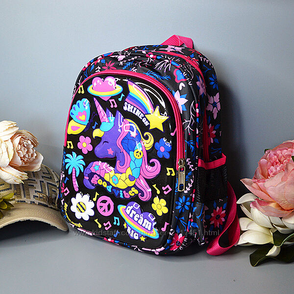 Школьный рюкзак для девочки Единорог чёрно-малиновый