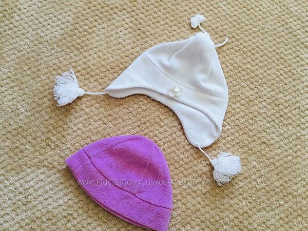 98-104 зріст флісові шапочки, є завязки, помпони, стан ідеальний. біла і ро