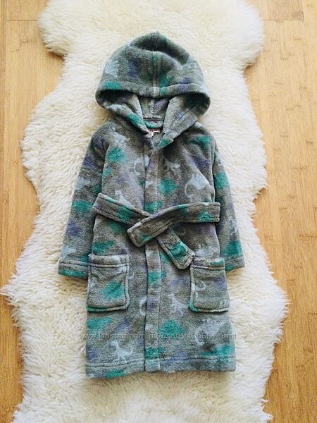 Bluezoo 2-3 рок. , флісовий, махровий, пухнастий халат з Динозаврами, сіро- 