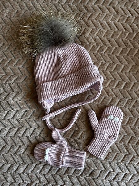 Зимовий набір для дівчинки шапка 46-48 см та рукавички