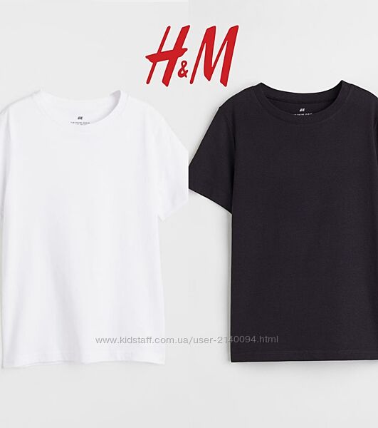 Футболка H&M 134-140 146-152 158-164 170 підлітку базова чорна біла хлопчик