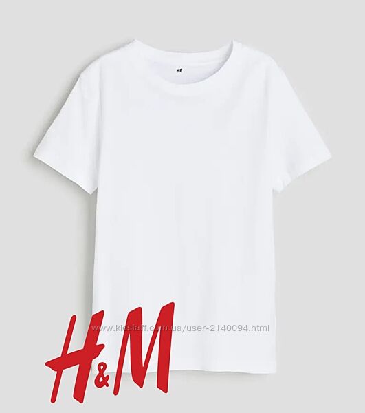 Футболка H&M 122-128 134-140 146-152 158-164 170 базова для хлопчика біла
