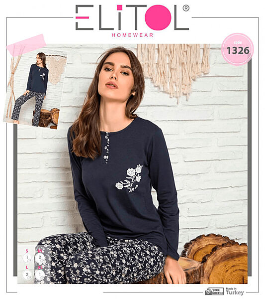 Бавовняна жіноча піжама з довгим рукавом