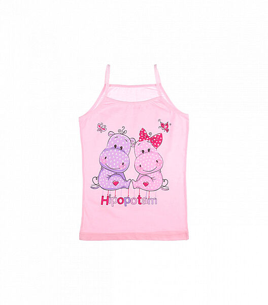 Майка на тонких бретельках для дівчинки з малюнком бегемотів