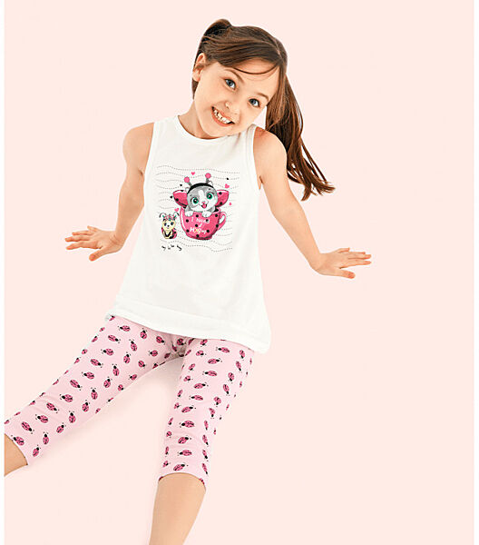 Піжама майка на широких бретеляхта капрі з малюнком