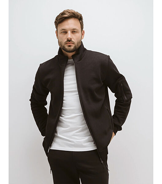 Тепла кофта на замку з накладною кишенею на рукаві