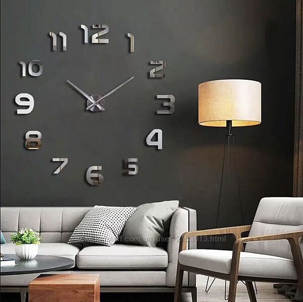 Великий Настінний 3D годинник 120 см сірий ZH002 