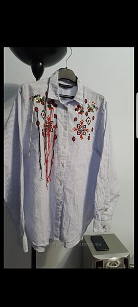 Рубашка вышиванка оверсайз Zara. Рубашка в свободном стиле этно бохо.