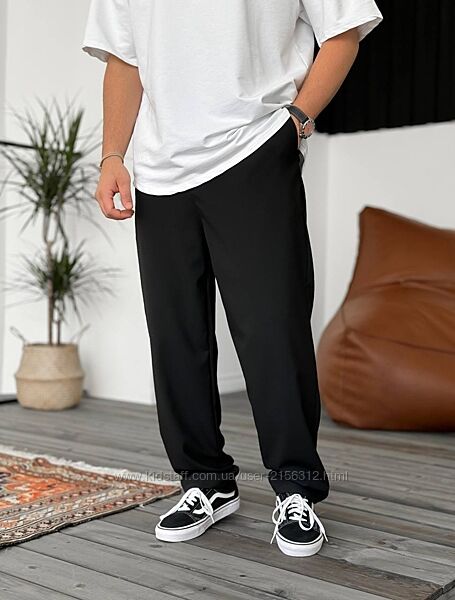Трендові широкі чоловічі брюки темні tokyo street style