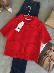 Красный вязаный кардиган zara с накладными карманами размер S