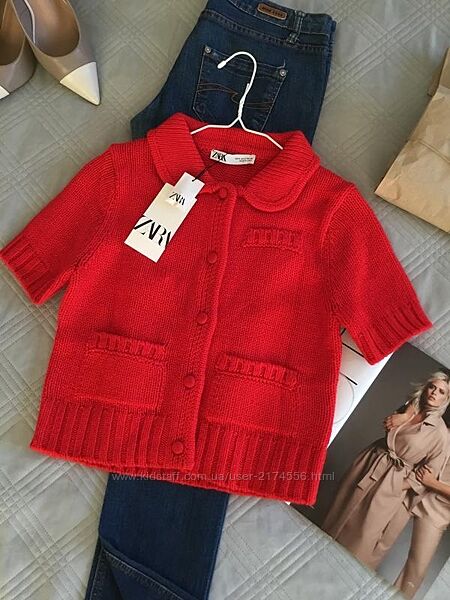 Красный вязаный кардиган zara с накладными карманами размер S
