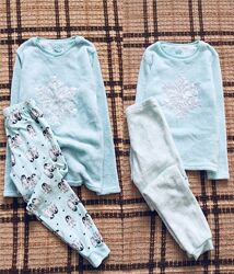 7-8 р. , 128 зріст Primark флісова піжама з Сніжинкою, бірюзовий колір. тепл