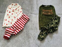7-8 р. , Primark флісова піжама з Новорічним принтом і Мілітарі. тепла, мяк