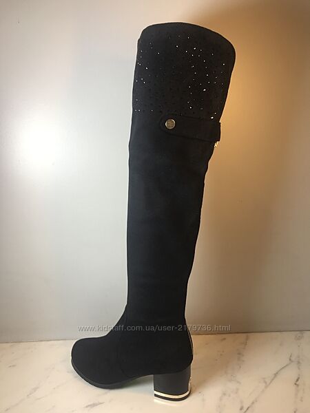 Ботфорти демісезонні замшеві чорні