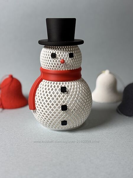 Сніговик-ліхтарик 3D-друкований новорічний декор із теплим світлом