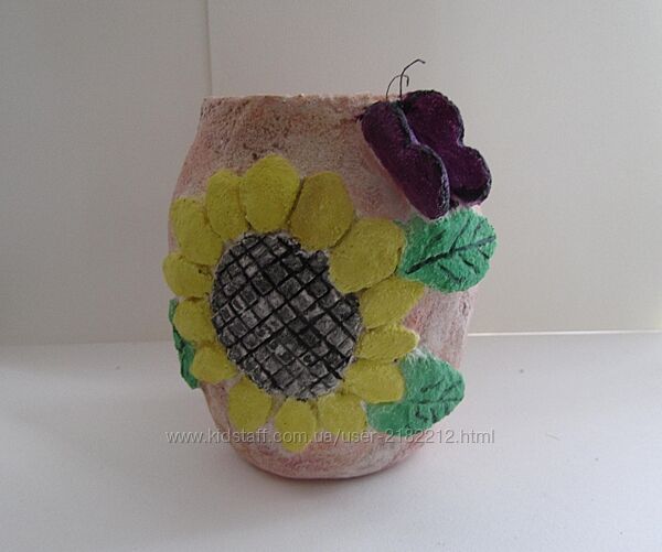 Декоративная ваза ручной работы подсолнух с бабочкой