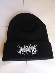 Чорна Шапка Біні з Вишивкою Death Metal / Стиль Opium & Y2K. Унісекс