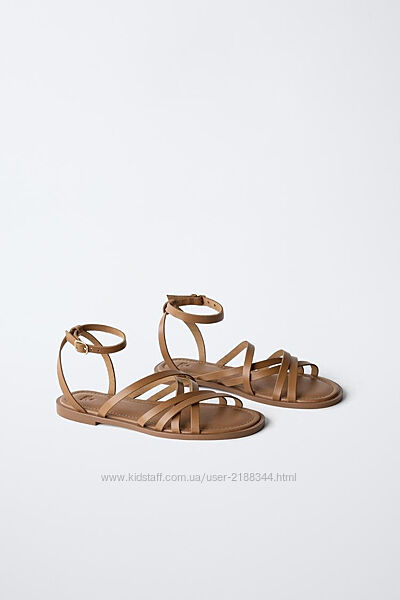 Босоніжки для дівчинки zara,37, коричневі, шкіряні, римські, сандалі, шкіра, зара