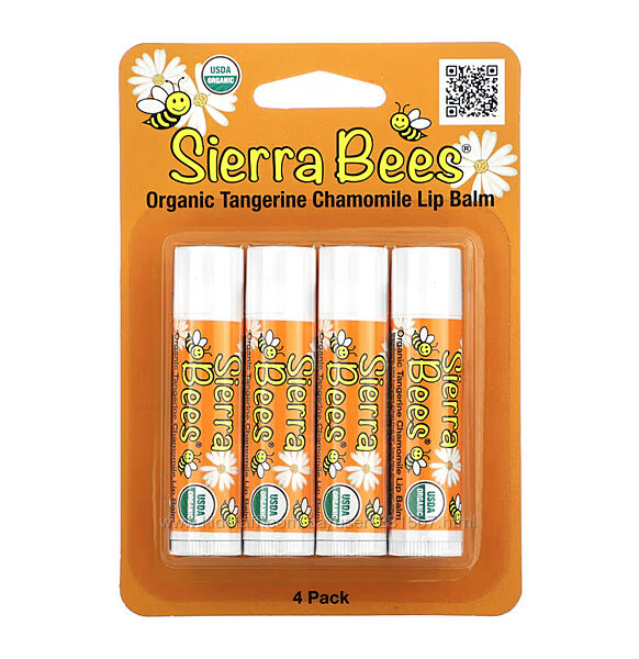 Органічний бальзам для губ з ромашкою та мандарином Sierra Bees Набір 4 шт.