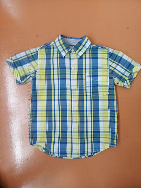 Дитяча жовто-блакитна сорочка з коротким рукавом на хлопчика 116-124 см